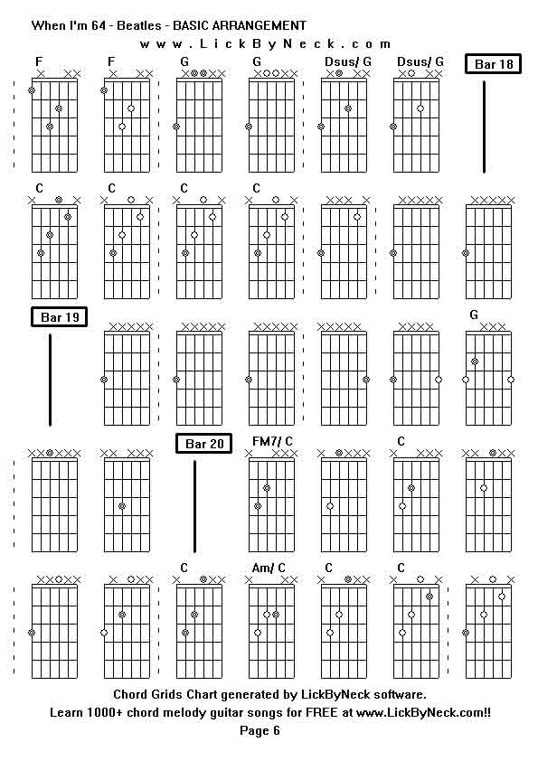 Chord Grids Chart of chord melody fingerstyle guitar song-When I'm 64 - Beatles - BASIC ARRANGEMENT,generated by LickByNeck software.